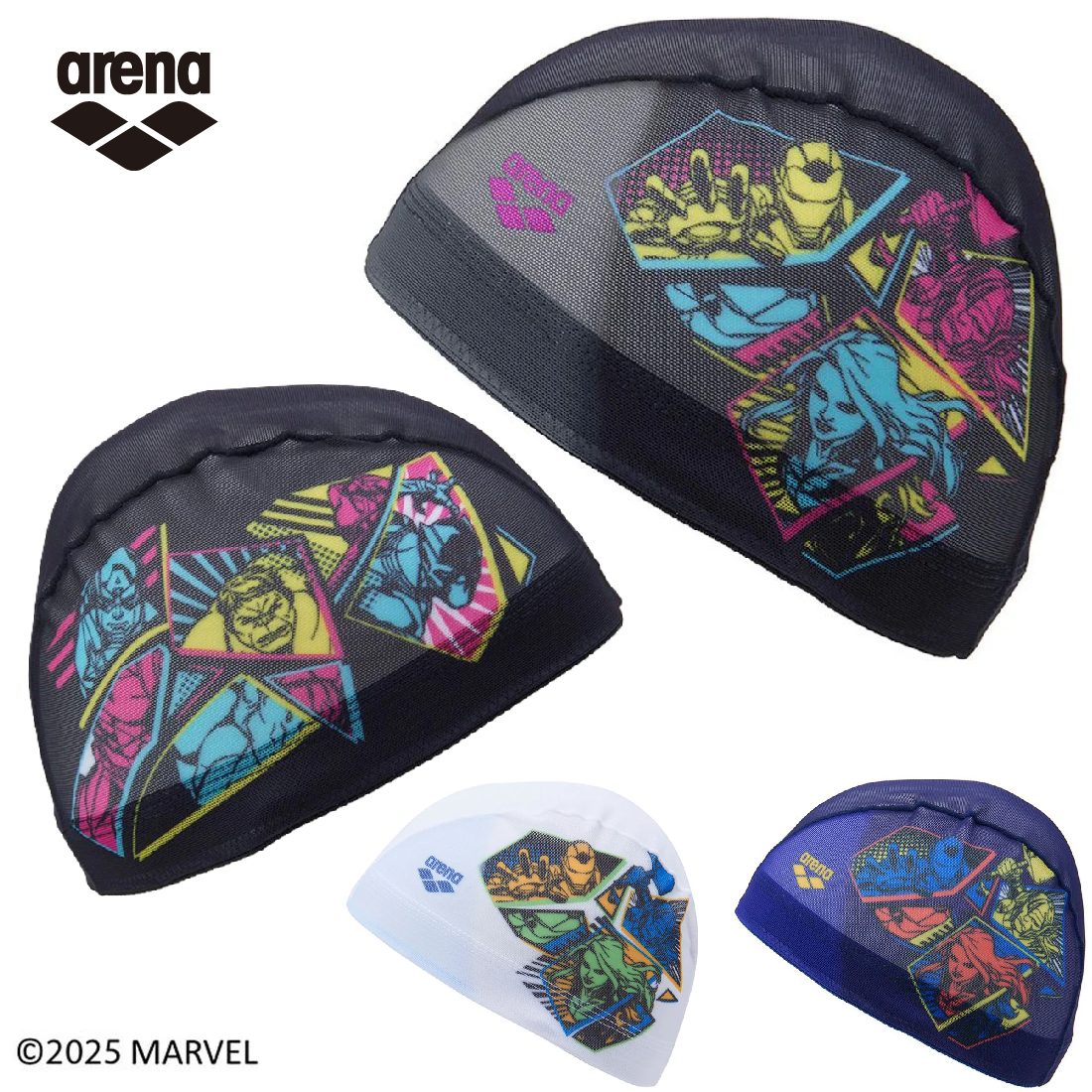arena DISNEY メッシュキャップ AS5FSC80U マーベル スイムキャップ 左右別プリント 水泳 ディズニー 帽子 MARVEL