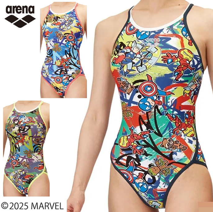 arena　マーベル タフスーツ AS5SWM50G　レディース ジュニア ガールズ スパイダーマン　オープンバック 練習用　水着　トレーニング　MARVEL
