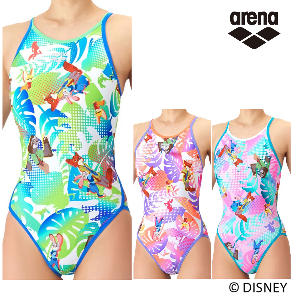 arena アリーナ AS6SWM56L AS6SWM56G DISNEY ズートピア ジュディ ニック タフスーツ 練習用水着 レディース ジュニアサイズ ガールズ 女の子 水泳 競泳 ディズニー トレーニングワンピース