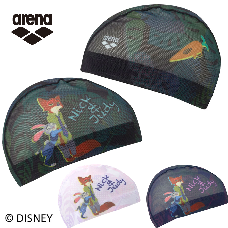 arena DISNEY メッシュキャップ AS6SSC83U ズートピア スイムキャップ 左右別プリント  ジュディ ニック 水泳 ディズニー 帽子